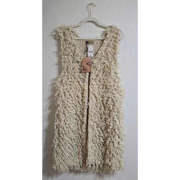 Katsumi Jackets & Blazers - NWT Katsumi Abstract Statement Loop Knit Open Long Vest Size M/L Beige
